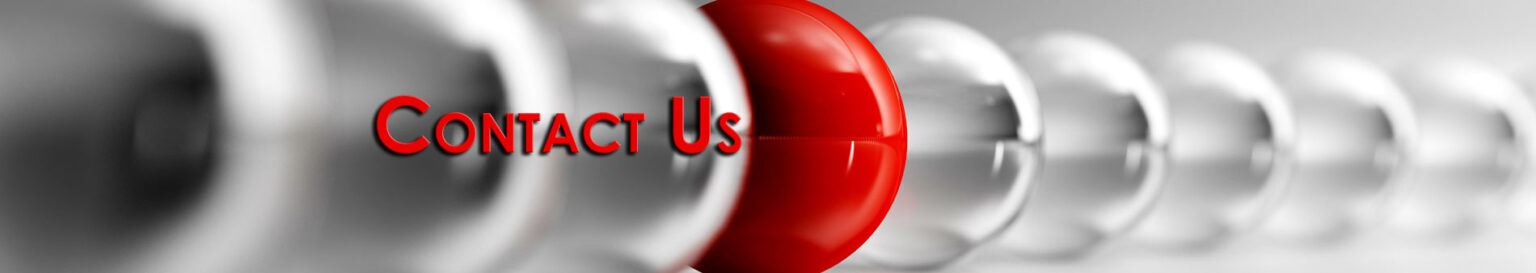 A red and white ball with the words " contact us ".