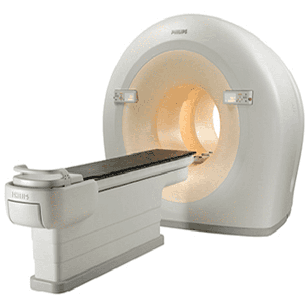 A white mri machine with a large metal detector.